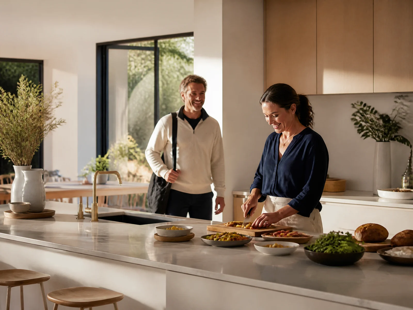 Midlife adults preparing a wholesome meal after a morning walk
